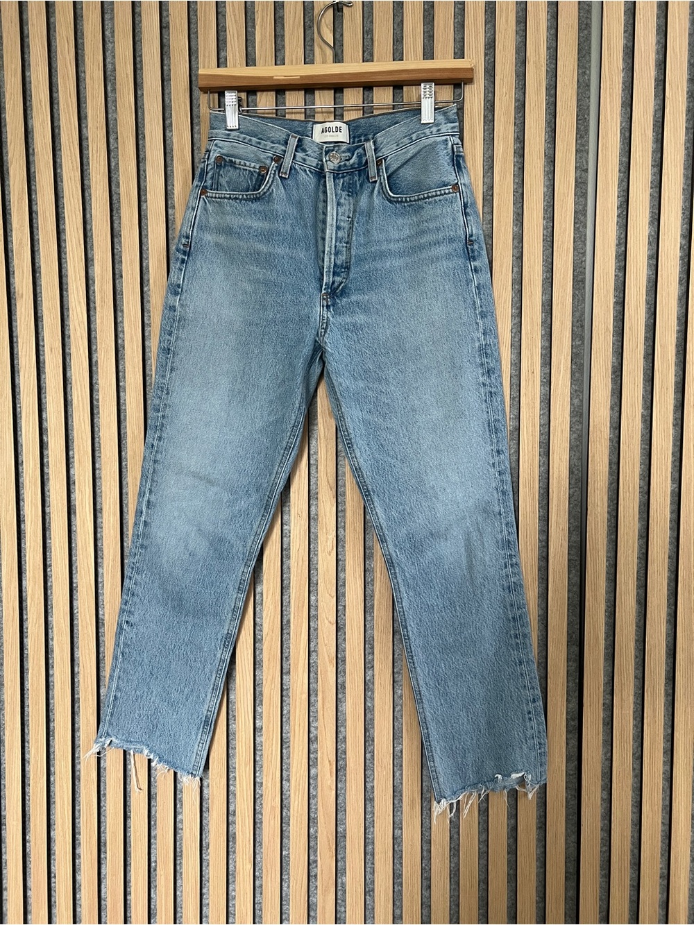 AGOLDE Riley High Rise Straight Crop Jeans Size 26 Light Wash Raw Hem